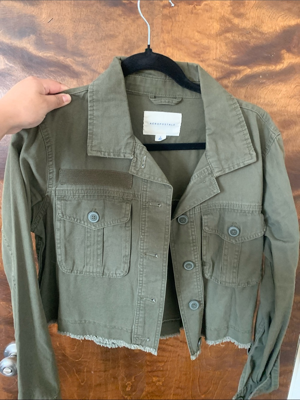 Aeropostale Olive Cropped Utility Jean Jacket